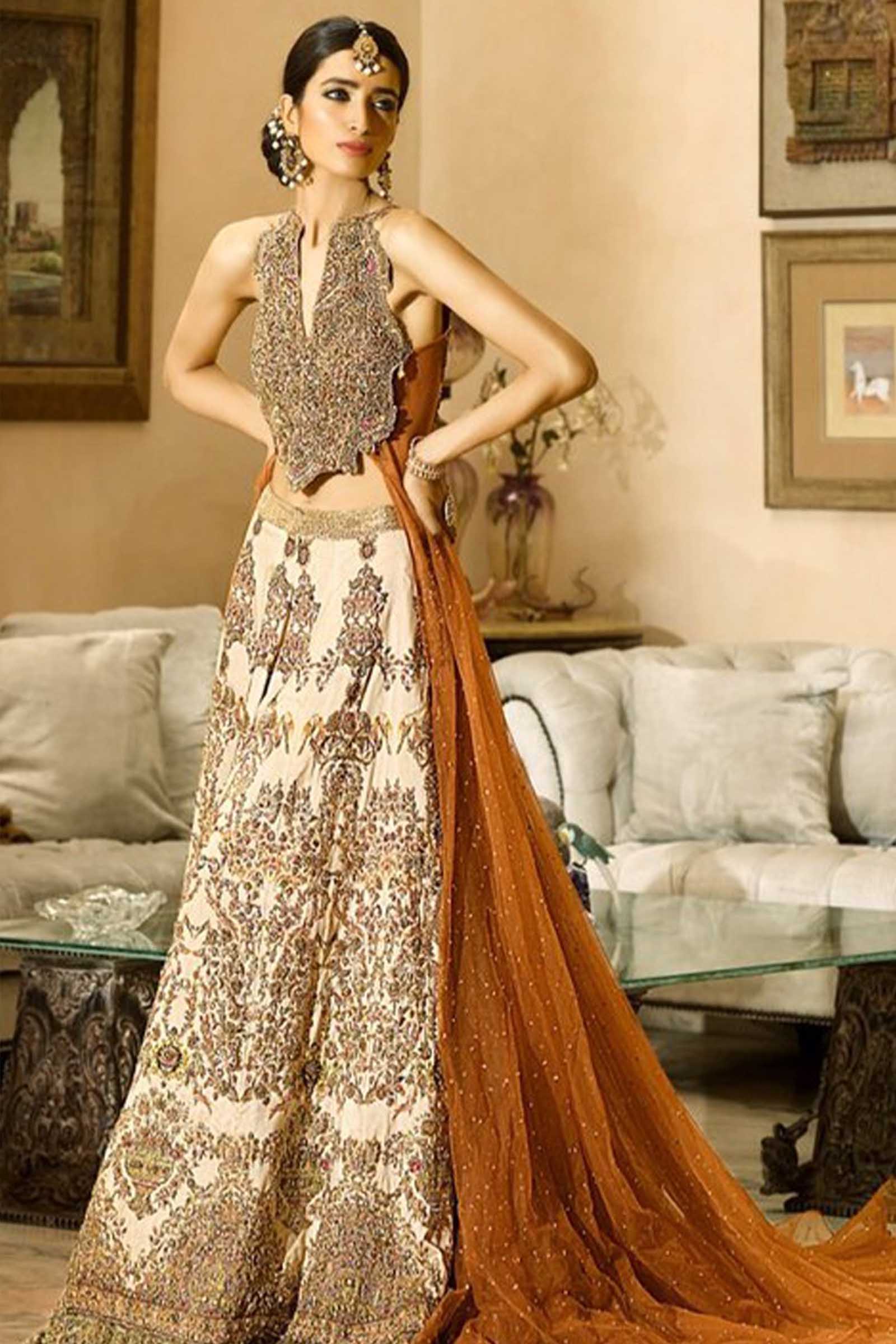 Pakistani Ivory Zardozi Raw Silk & Net Bridal Lehenga (3-Piece) - Image 1