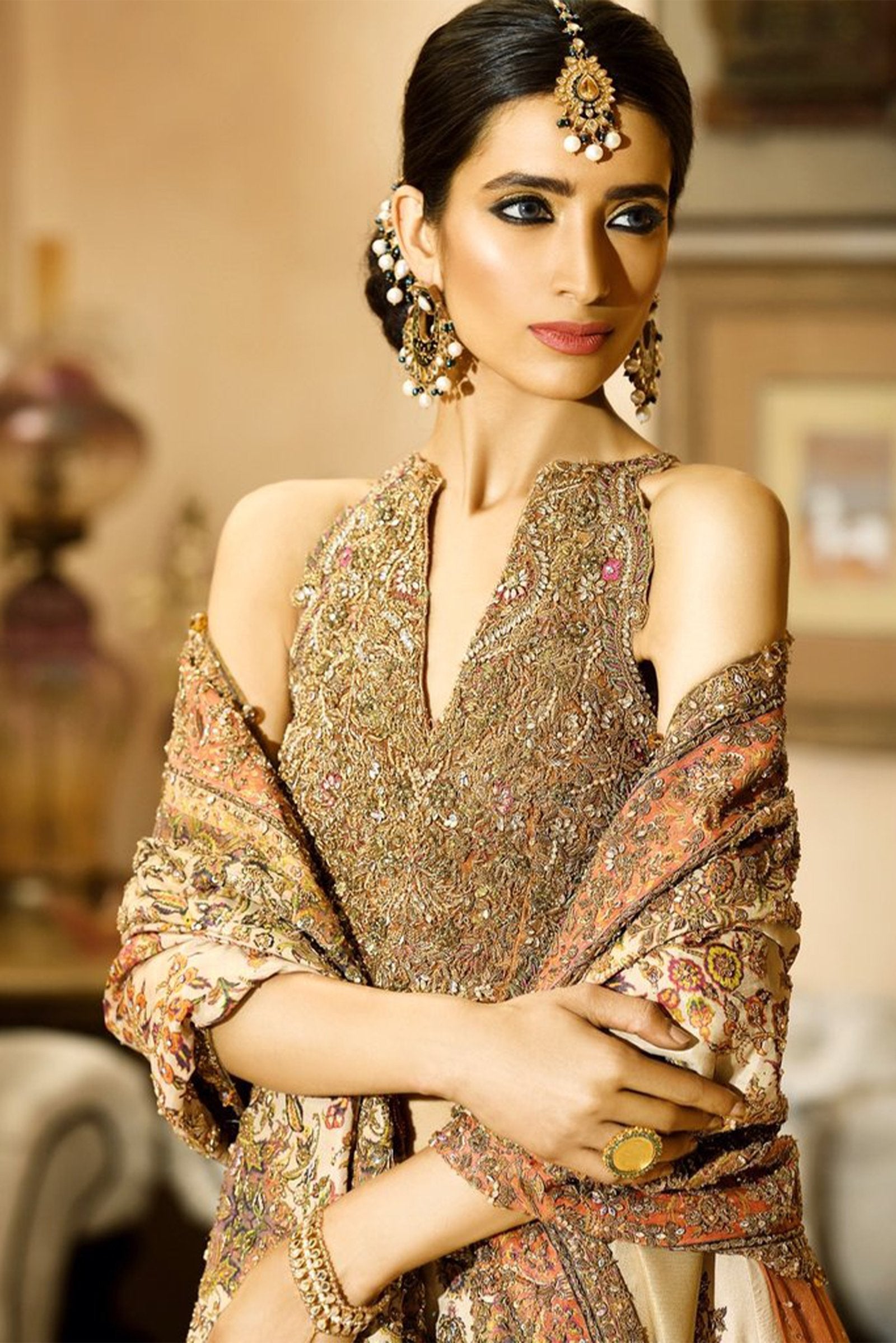 Pakistani Ivory Zardozi Raw Silk & Net Bridal Lehenga (3-Piece) - Image 2