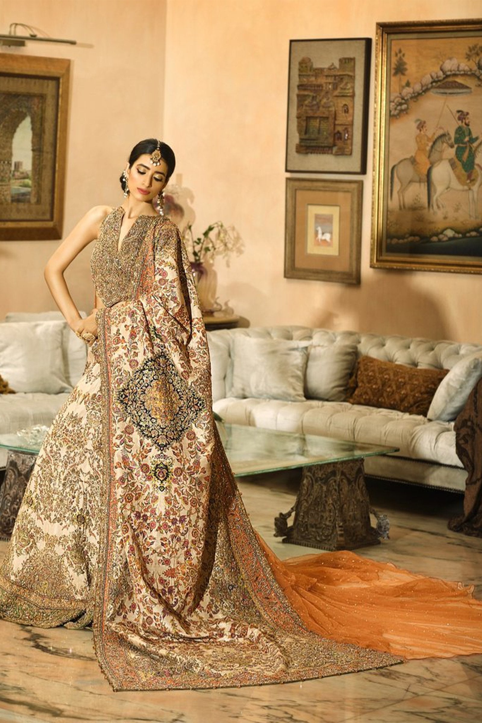 Pakistani Ivory Zardozi Raw Silk & Net Bridal Lehenga (3-Piece) - Image 3