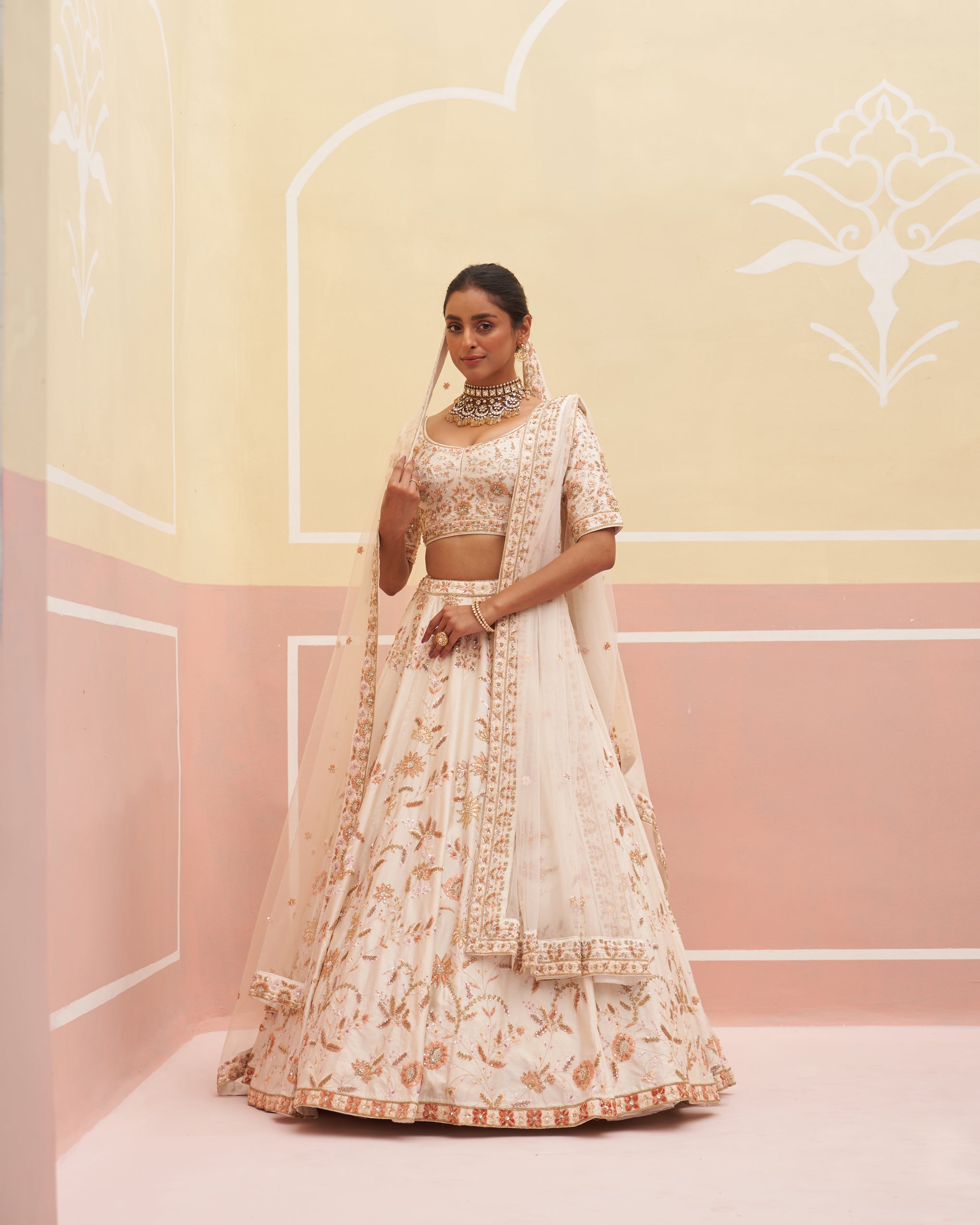 Ivory Zardozi Raw Silk Lehenga Set (3-Piece) - Image 1