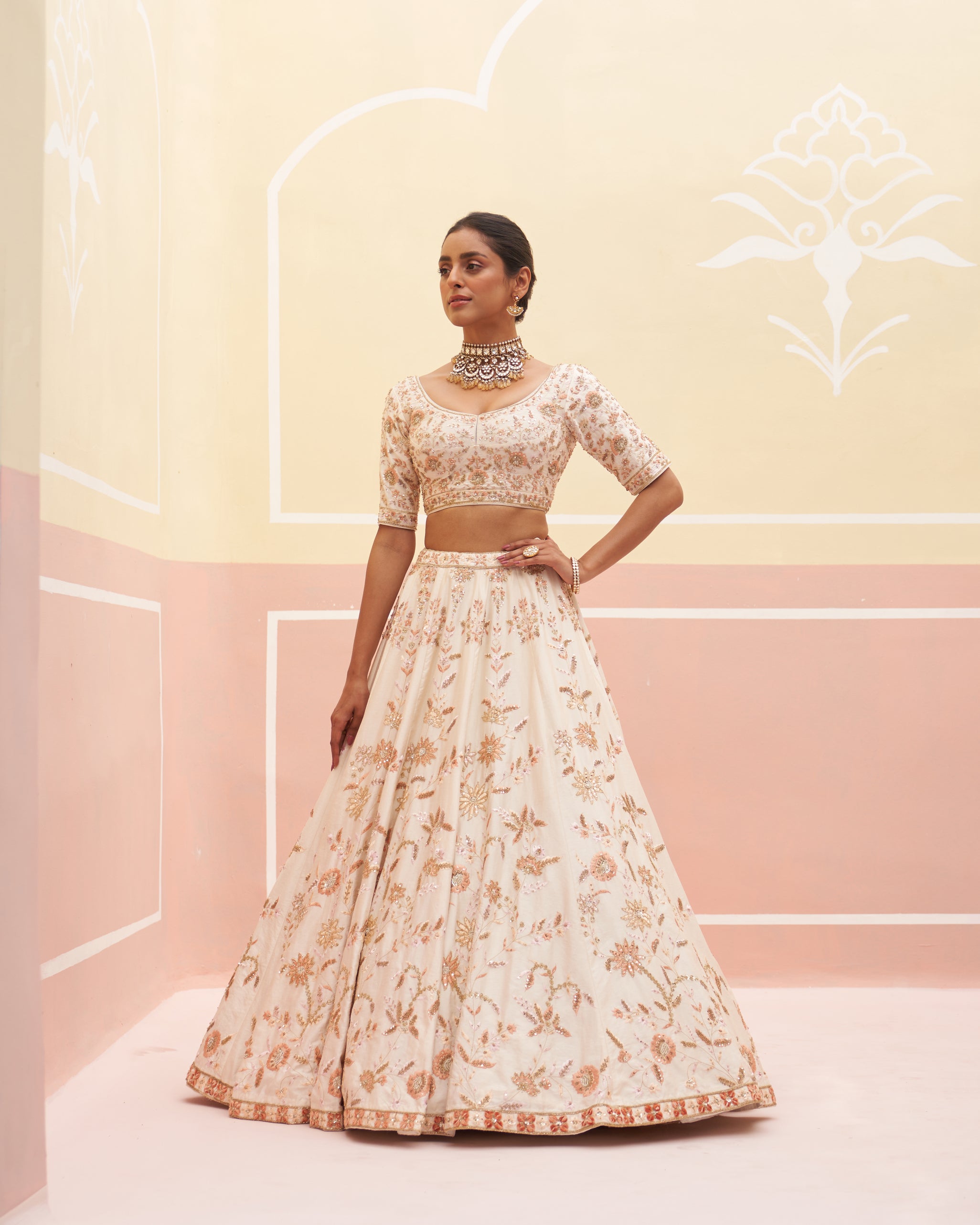 Ivory Zardozi Raw Silk Lehenga Set (3-Piece) - Image 10