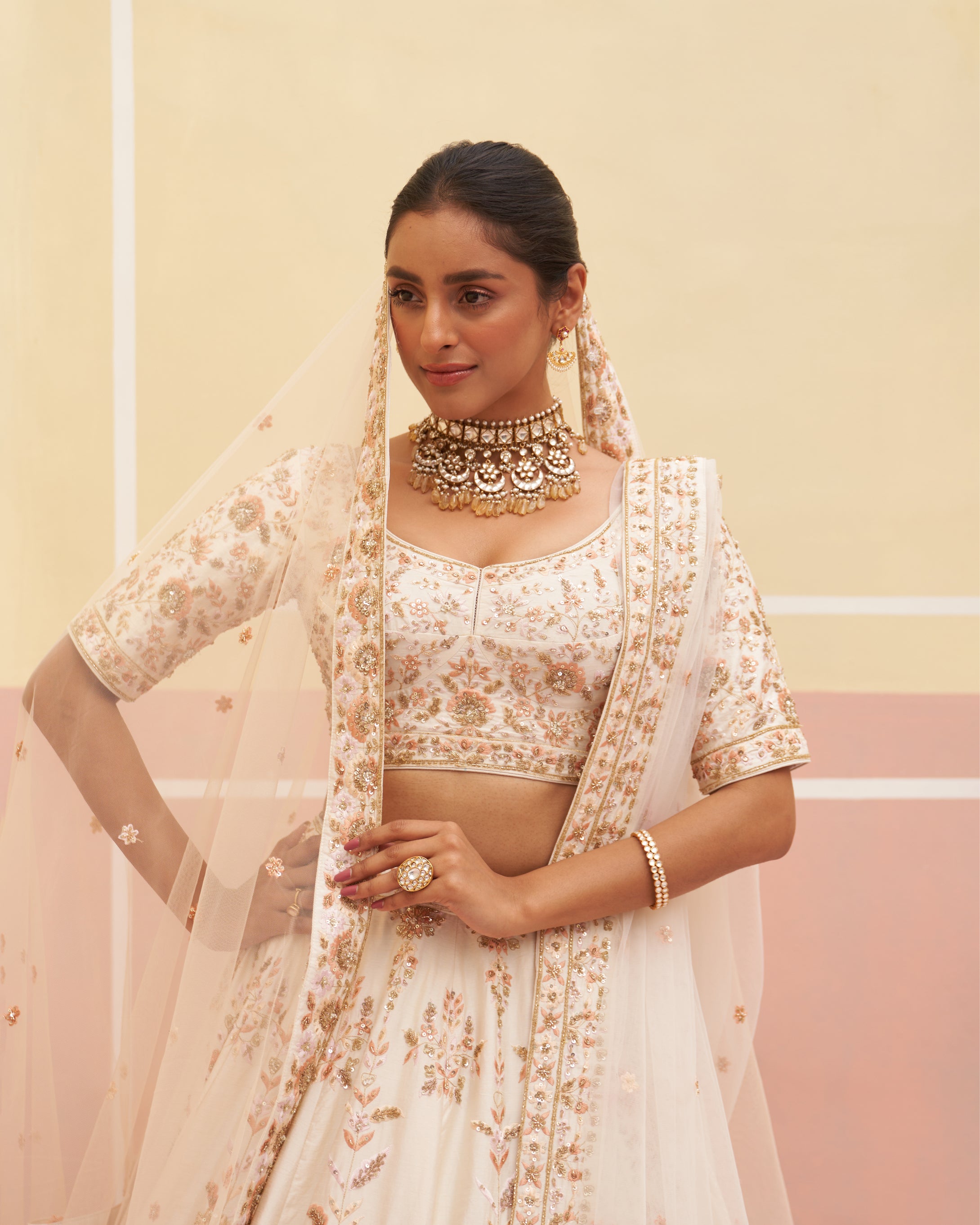 Ivory Zardozi Raw Silk Lehenga Set (3-Piece) - Image 2