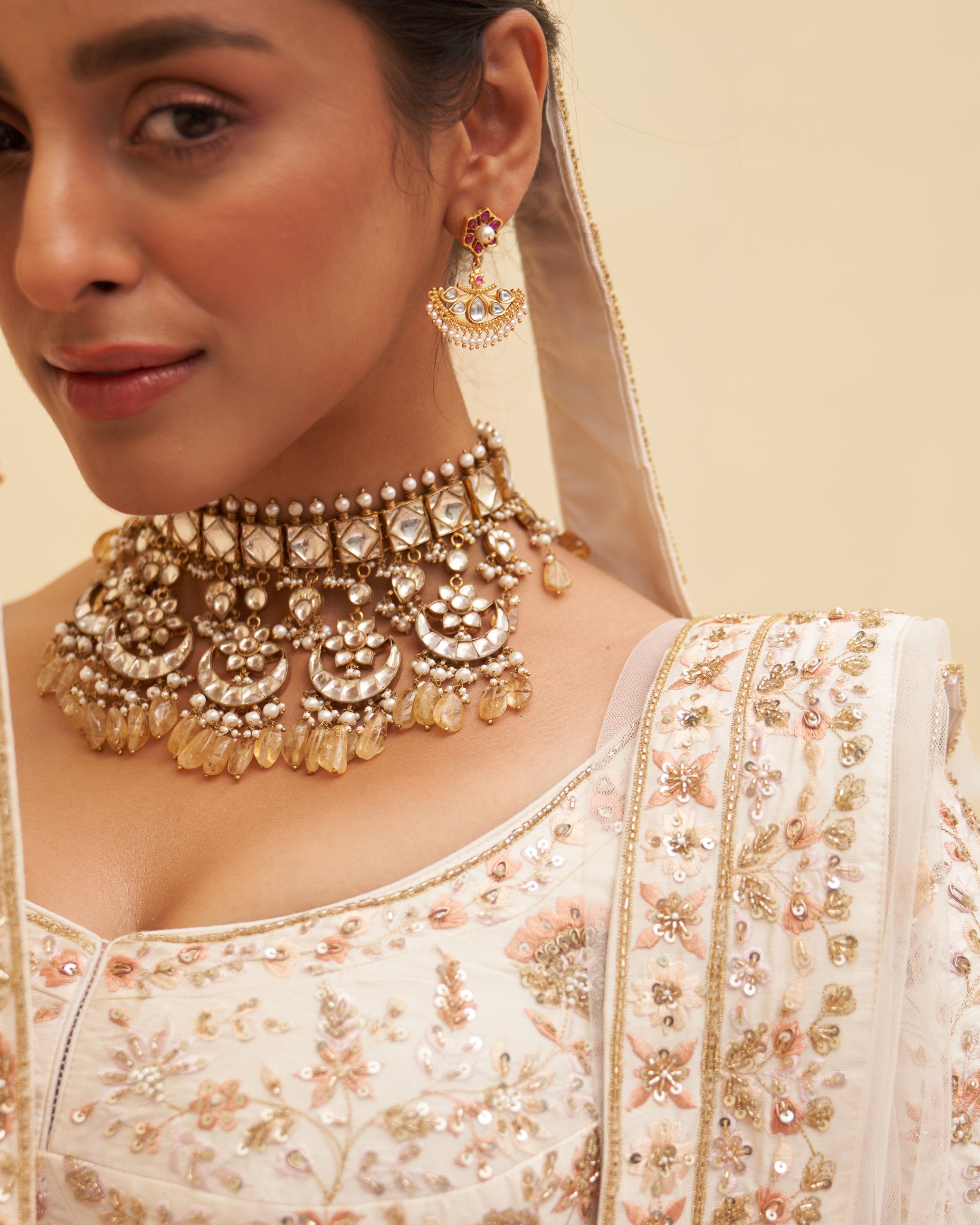 Ivory Zardozi Raw Silk Lehenga Set (3-Piece) - Image 3