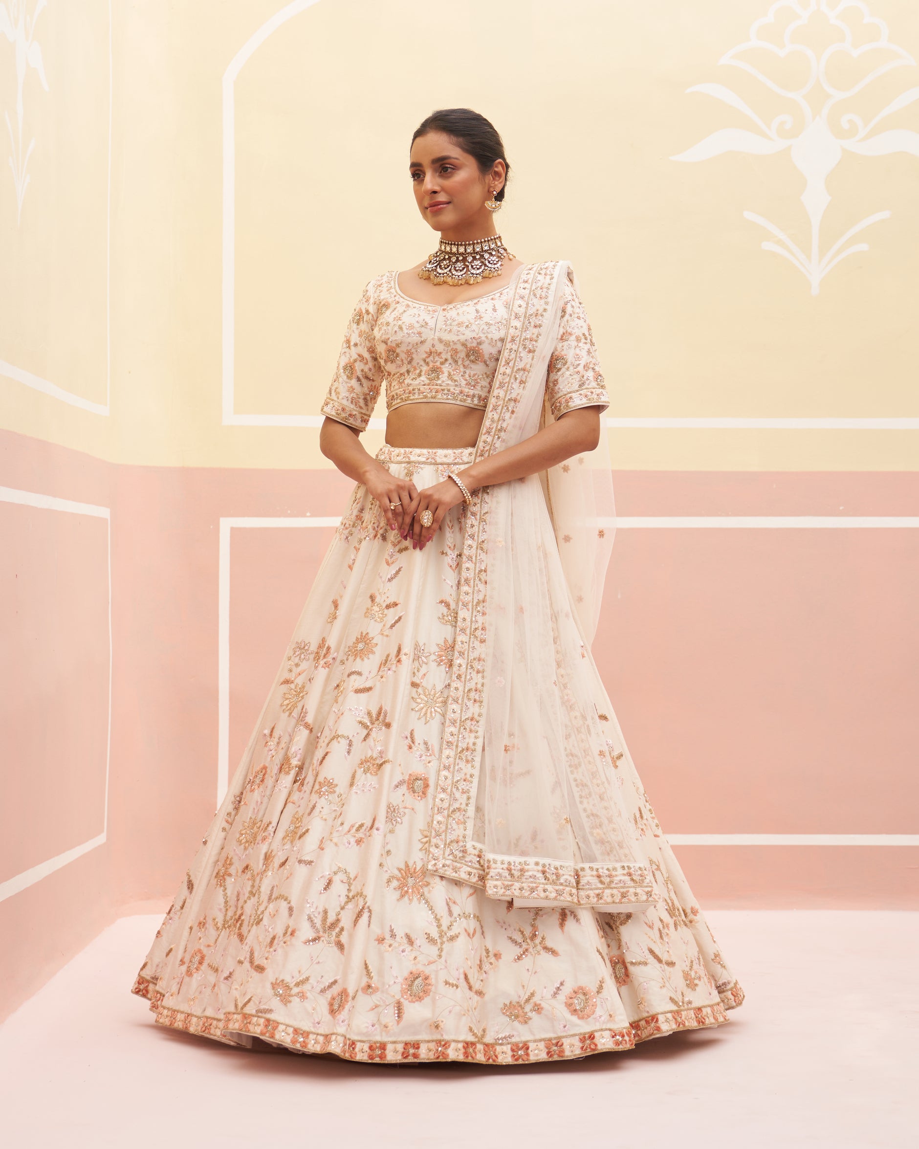 Ivory Zardozi Raw Silk Lehenga Set (3-Piece) - Image 4