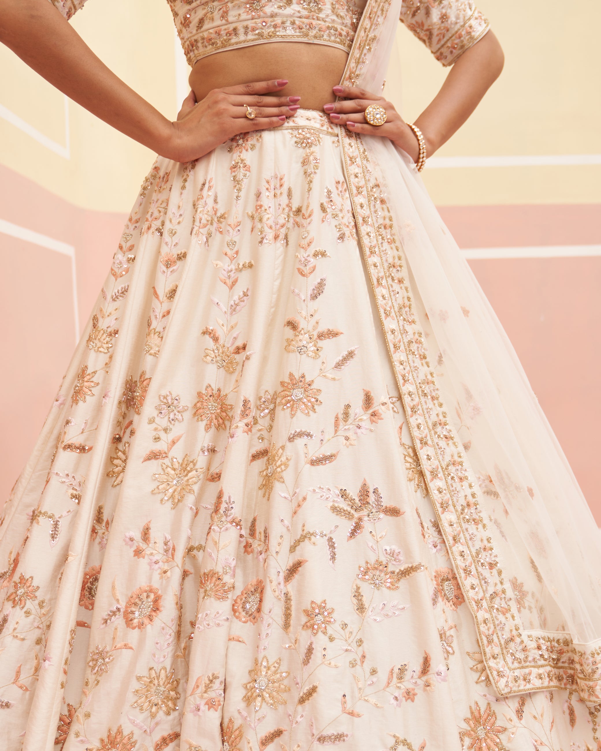 Ivory Zardozi Raw Silk Lehenga Set (3-Piece) - Image 7