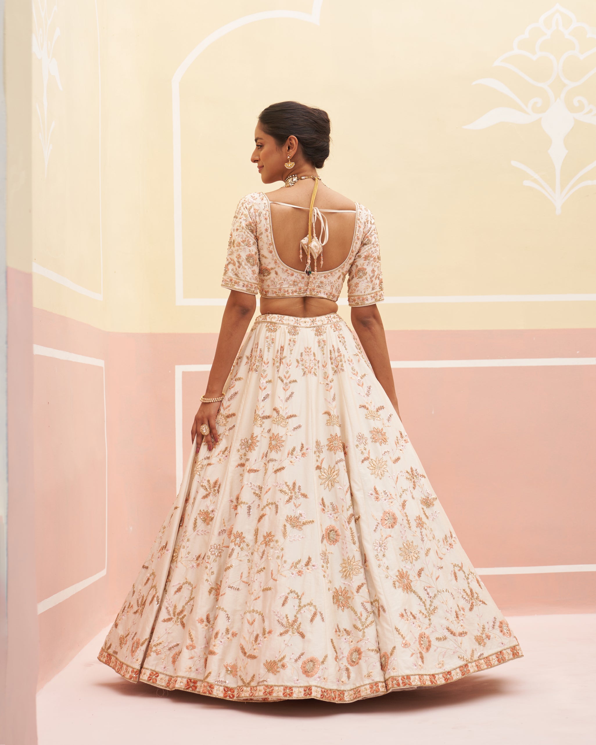 Ivory Zardozi Raw Silk Lehenga Set (3-Piece) - Image 8