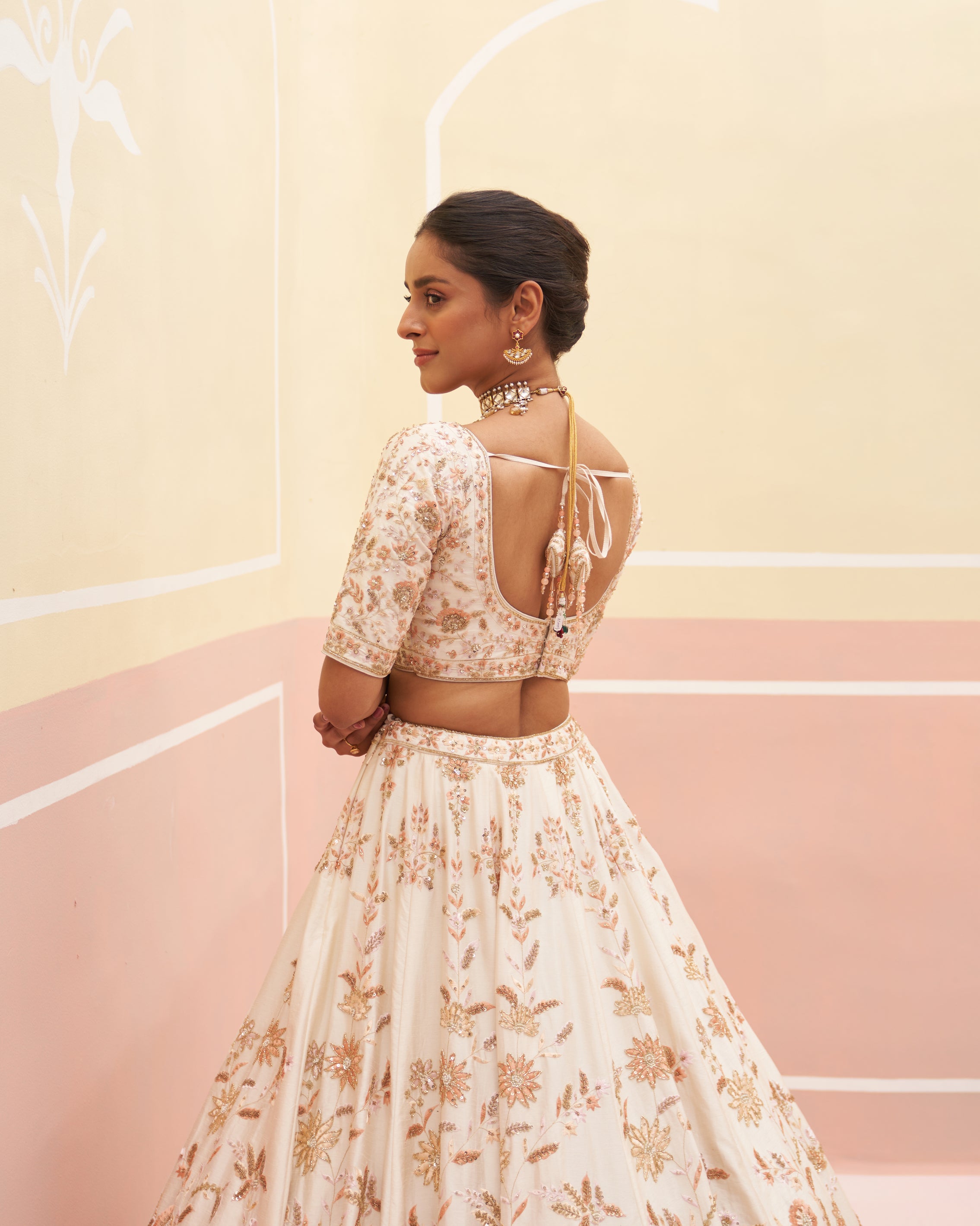 Ivory Zardozi Raw Silk Lehenga Set (3-Piece) - Image 9