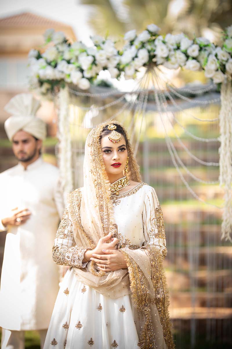 Ivory Zari Beaded Raw Silk Bridal Lehenga (3-Piece) - Image 5