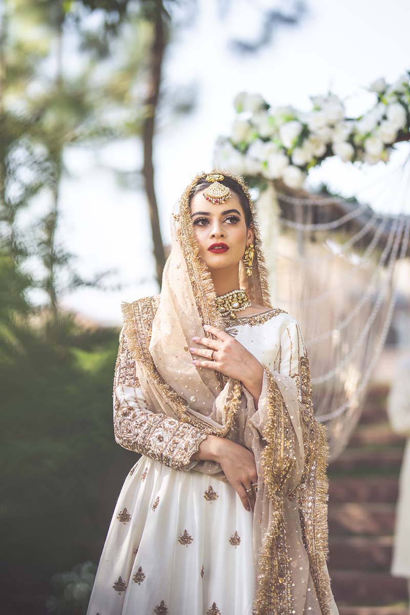 Ivory Zari Beaded Raw Silk Bridal Lehenga (3-Piece) - Image 8