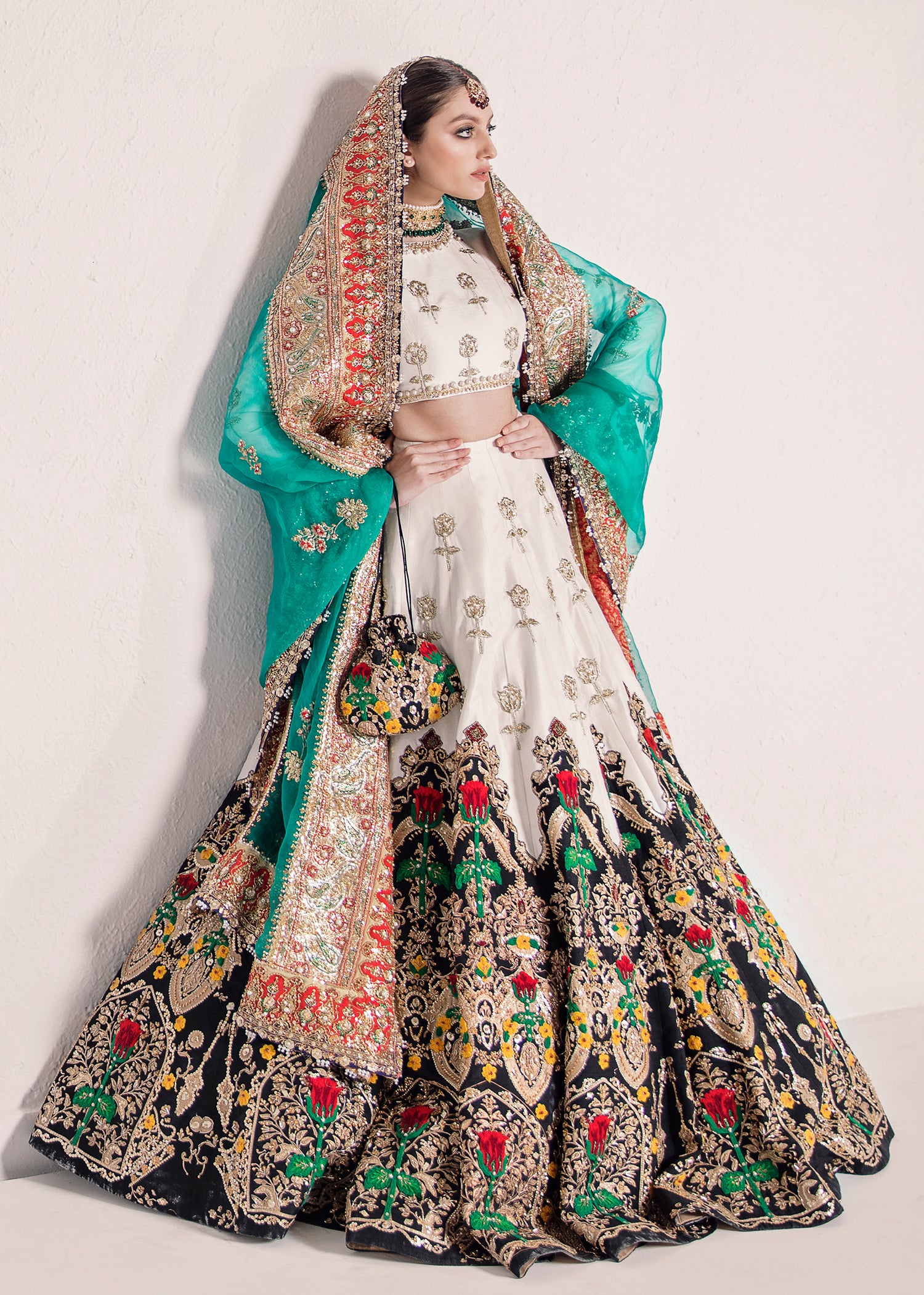 Ivory and Black Sequin Shimmer Lehenga (3-Piece) - Image 1