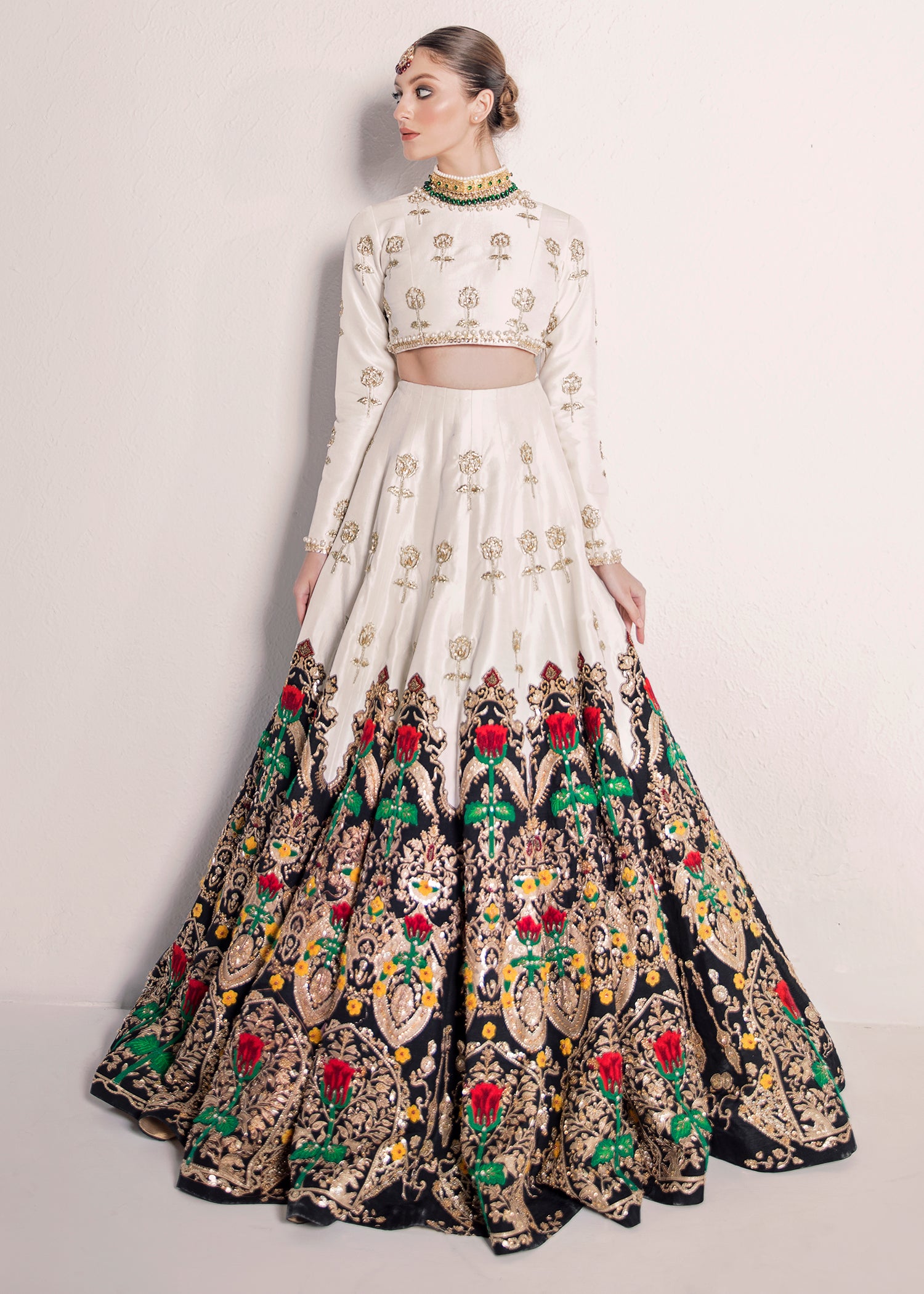 Ivory and Black Sequin Shimmer Lehenga (3-Piece) - Image 2