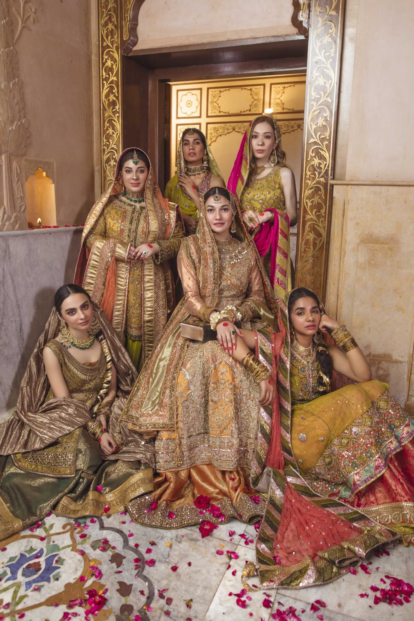 Off-White Gold Embellished Shimmer Tissue Bridal Lehenga (3-Piece) - Image 7