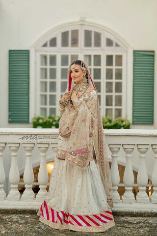 Pakistani Ivory Pink Embellished Silk-Blend Bridal Lehenga (3-Piece) - Image 2