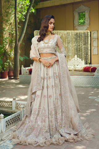Ivory Silver Embroidered Silk Blend Lehenga Choli (3-Piece) - Image 2
