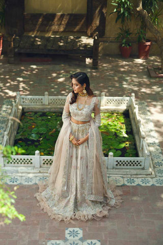 Ivory Silver Embroidered Silk Blend Lehenga Choli (3-Piece) - Image 3