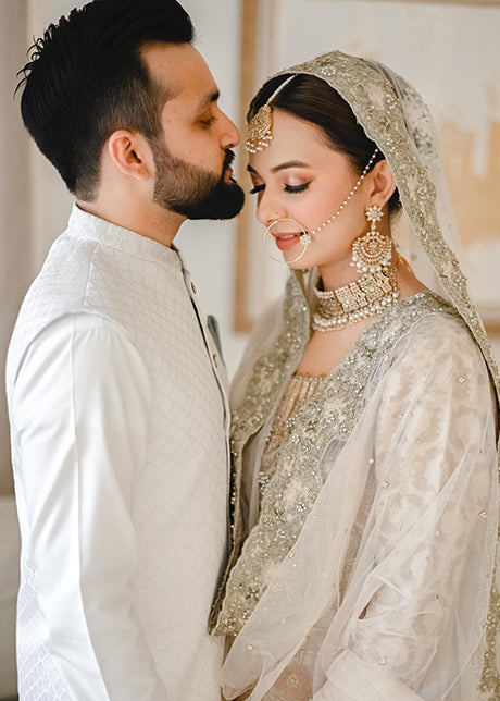 Ivory Silver Embellished Silk-Blend Bridal Lehenga (3-Piece) - Image 3