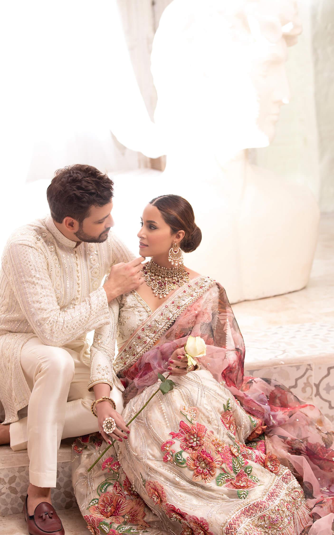 Ivory Floral Embroidered Silk-Blend Lehenga (3-Piece) - Image 10