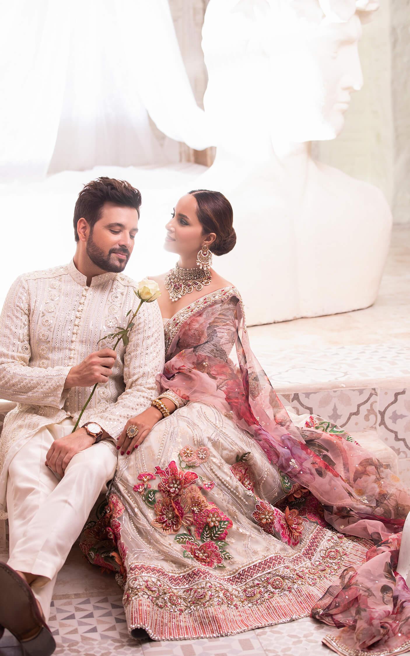 Ivory Floral Embroidered Silk-Blend Lehenga (3-Piece) - Image 3