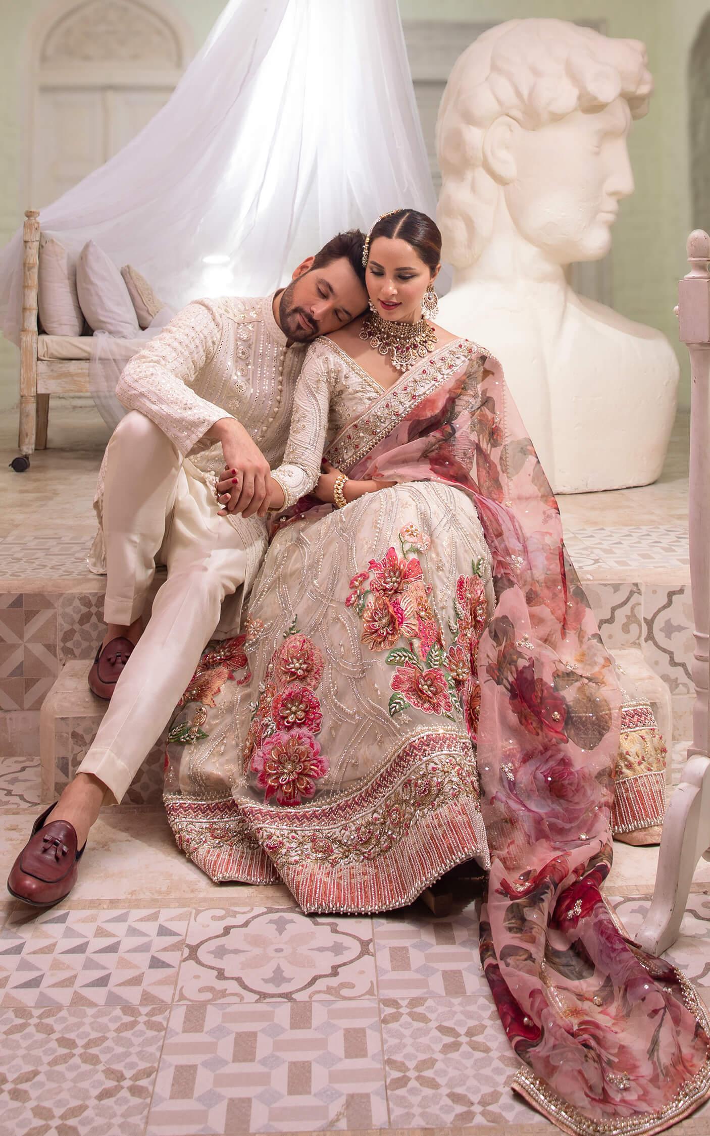 Ivory Floral Embroidered Silk-Blend Lehenga (3-Piece) - Image 5