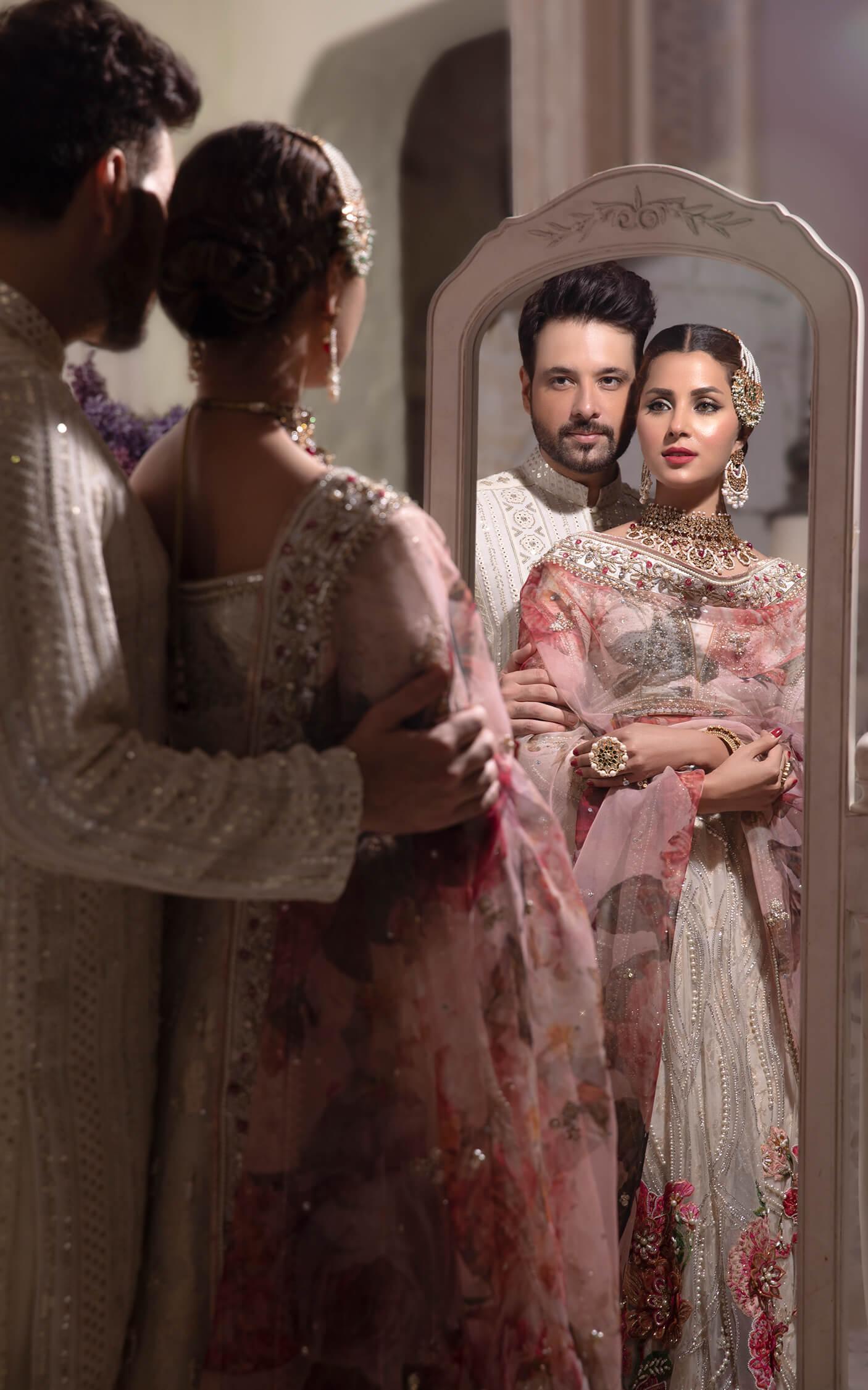 Pakistani Ivory Floral Embroidered Silk-Blend Lehenga (3-Piece) - Image 12