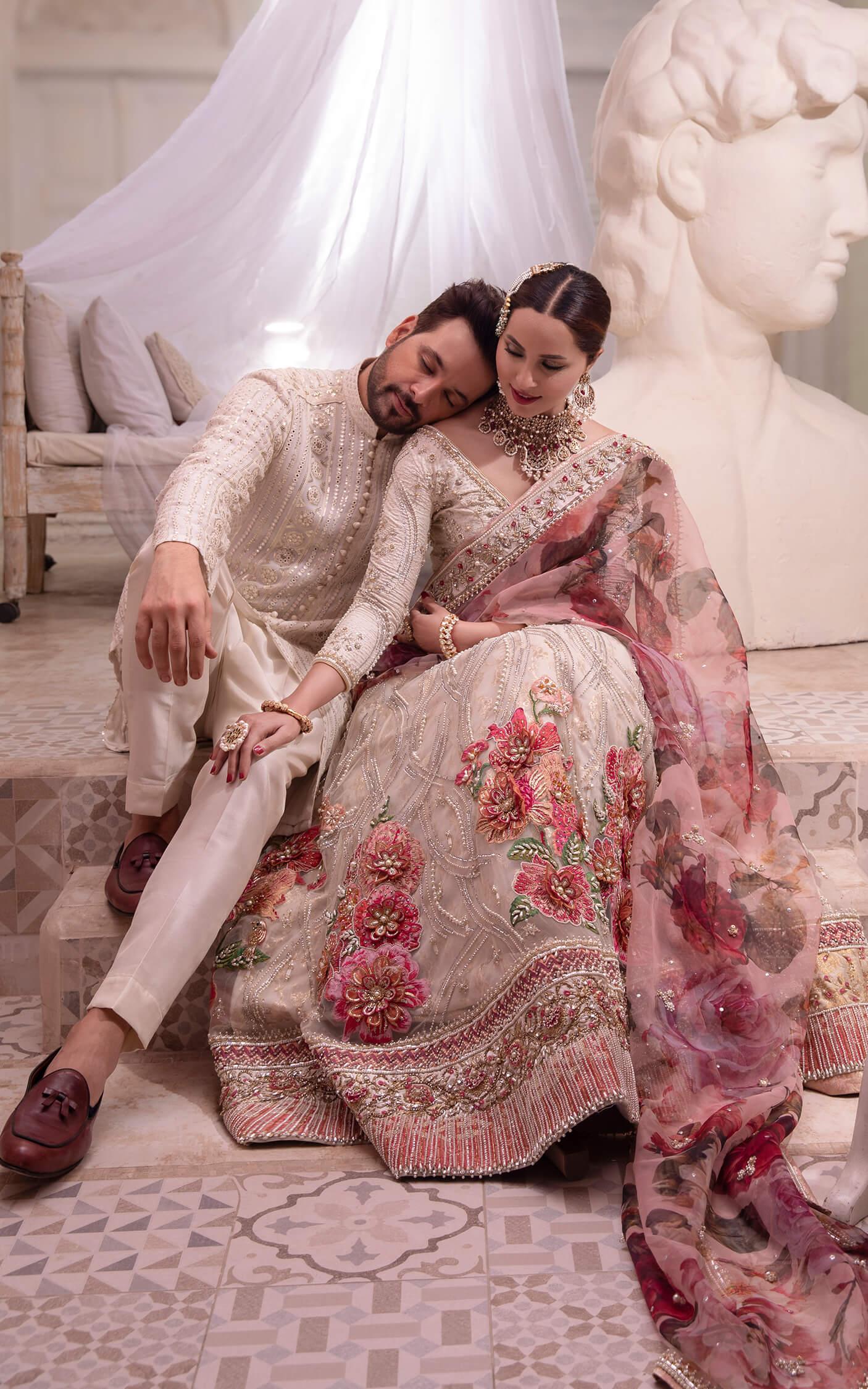 Pakistani Ivory Floral Embroidered Silk-Blend Lehenga (3-Piece) - Image 5