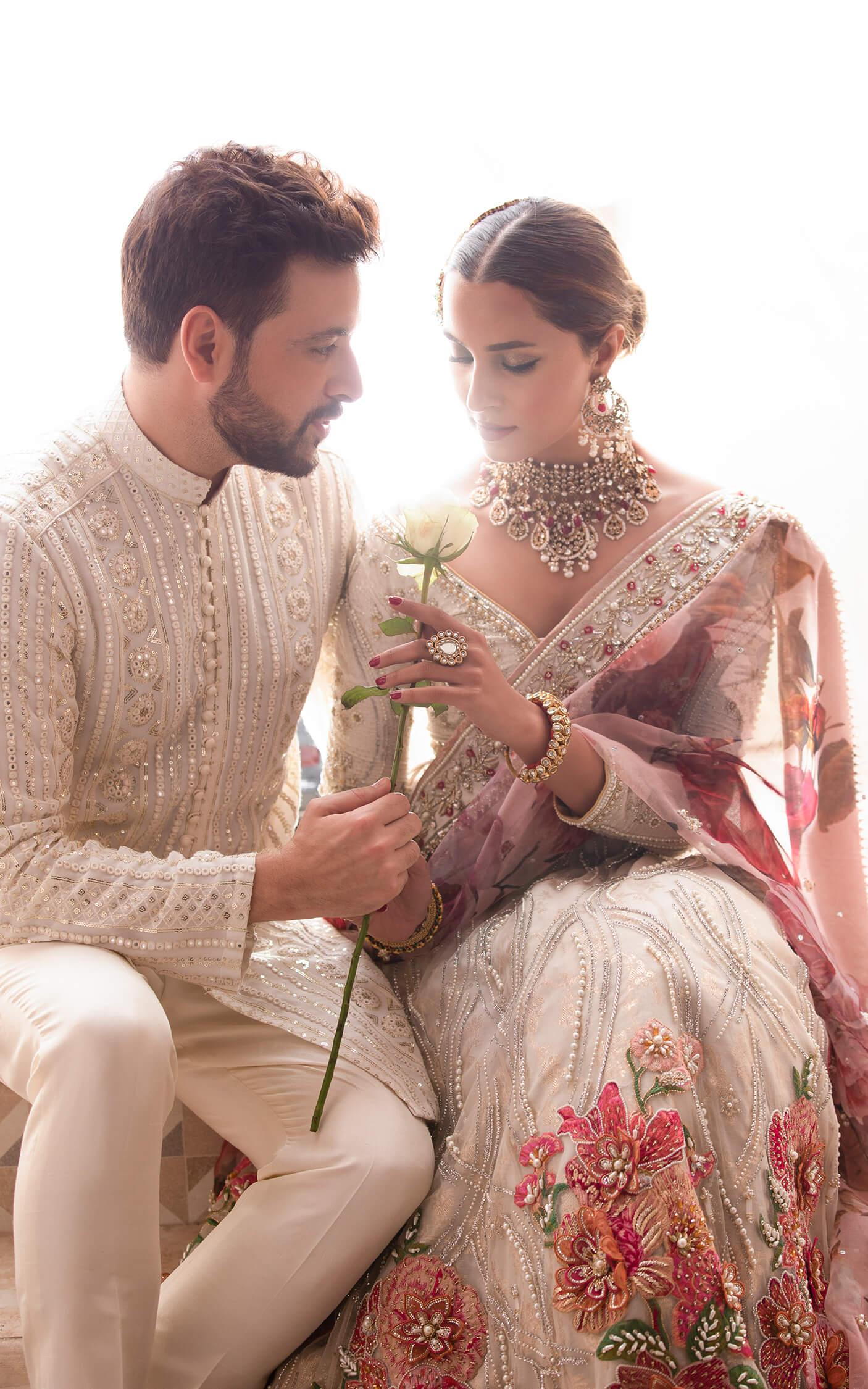 Pakistani Ivory Floral Embroidered Silk-Blend Lehenga (3-Piece) - Image 7