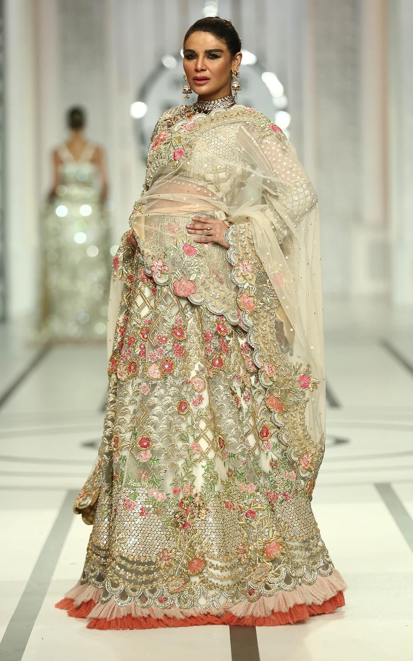 Pakistani Ivory Floral Embroidered Silk-Blend Lehenga (3-Piece) - Image 8