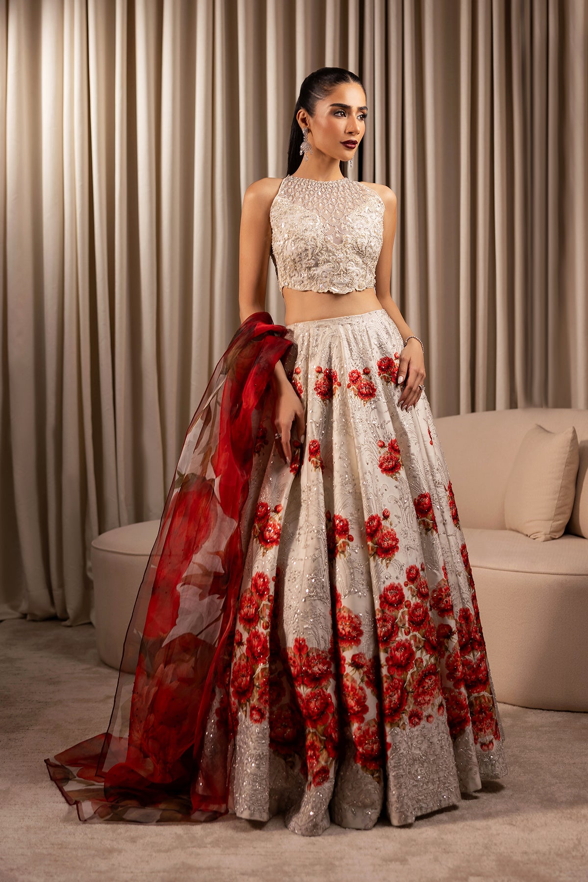 Ivory Ganga Jamni Zardozi Silk-Blend Lehenga (3-Piece) - Image 1