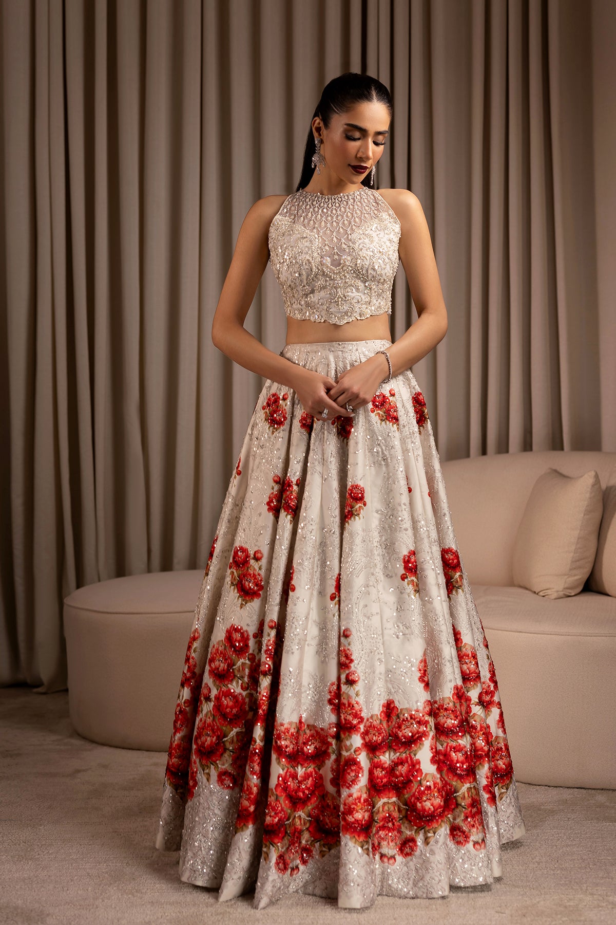 Ivory Ganga Jamni Zardozi Silk-Blend Lehenga (3-Piece) - Image 10