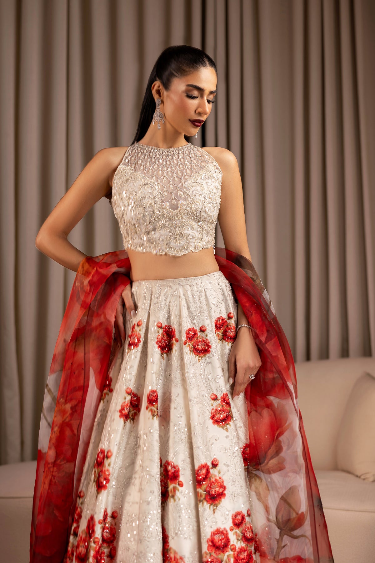 Ivory Ganga Jamni Zardozi Silk-Blend Lehenga (3-Piece) - Image 12