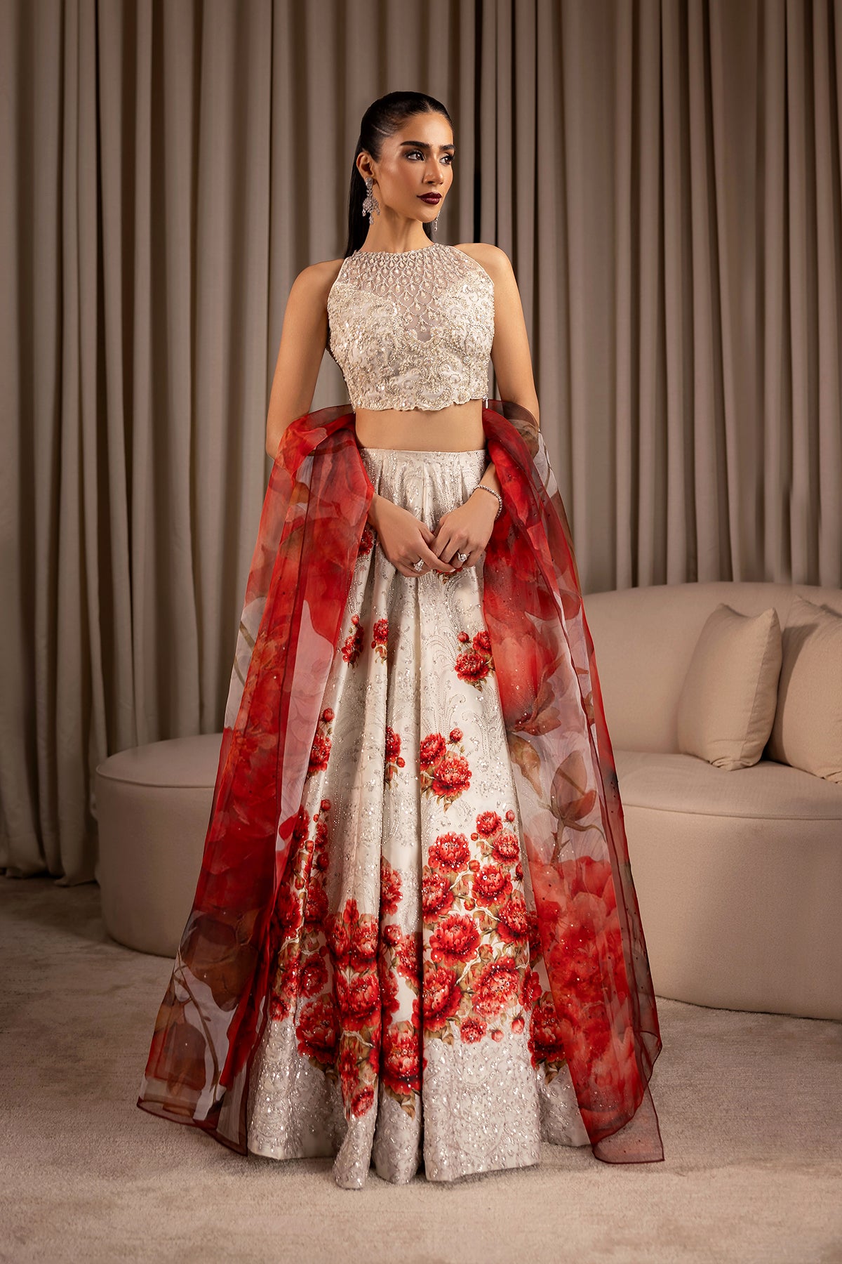 Ivory Ganga Jamni Zardozi Silk-Blend Lehenga (3-Piece) - Image 13