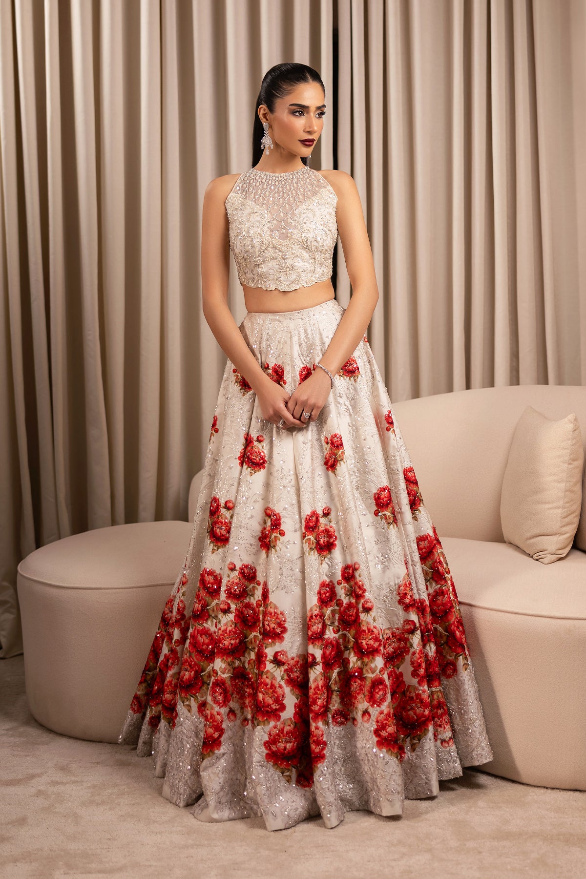 Ivory Ganga Jamni Zardozi Silk-Blend Lehenga (3-Piece) - Image 5