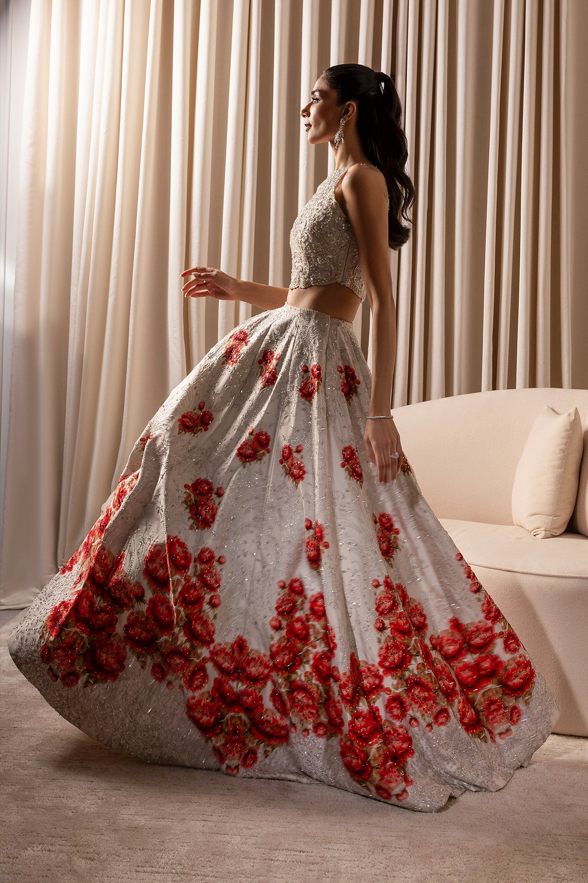 Ivory Ganga Jamni Zardozi Silk-Blend Lehenga (3-Piece) - Image 6