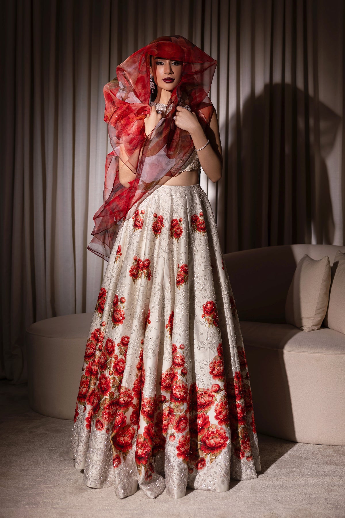 Ivory Ganga Jamni Zardozi Silk-Blend Lehenga (3-Piece) - Image 8