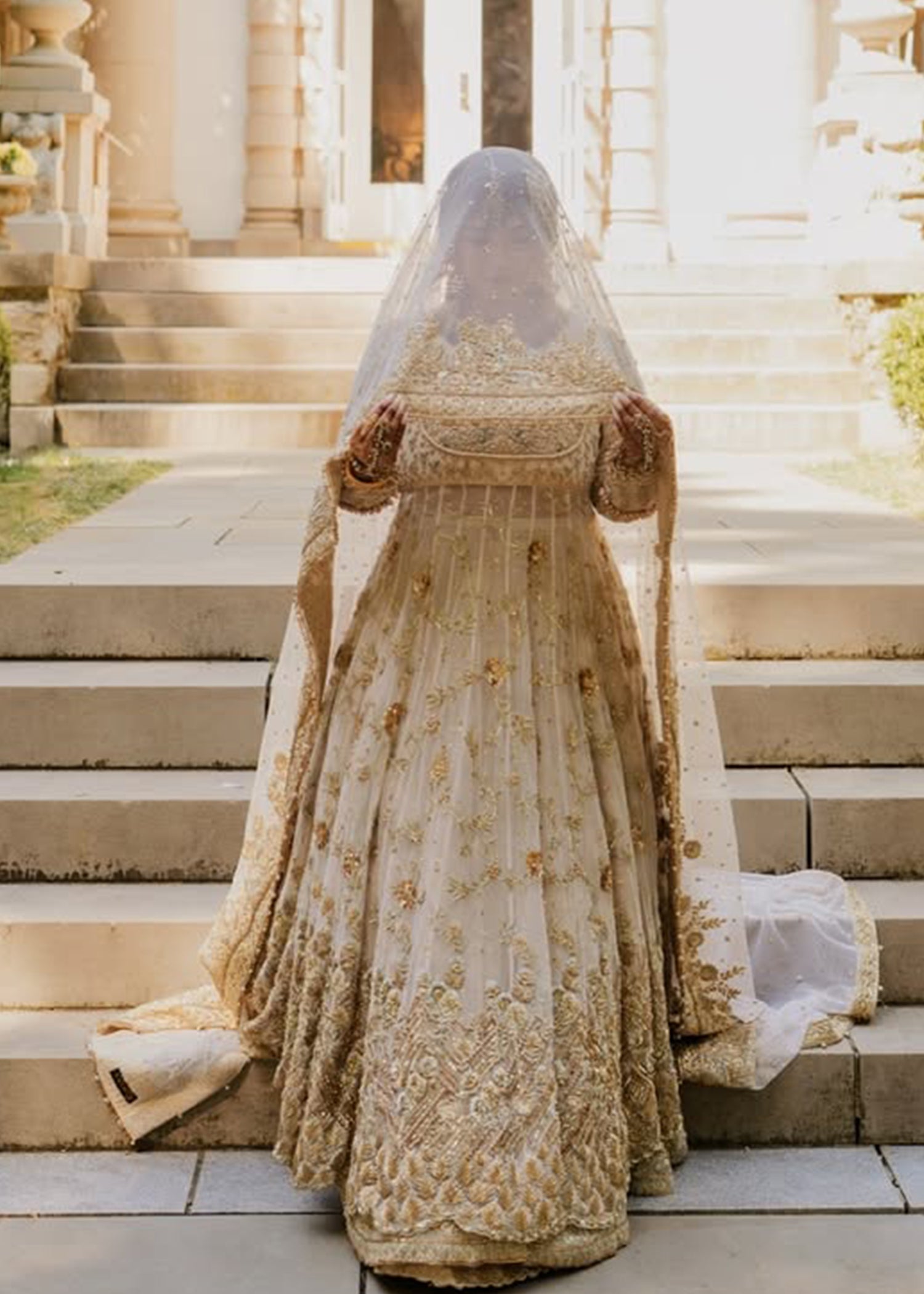 Ivory Gold Zardozi Silk-Blend Bridal Lehenga (3-Piece) - Image 3