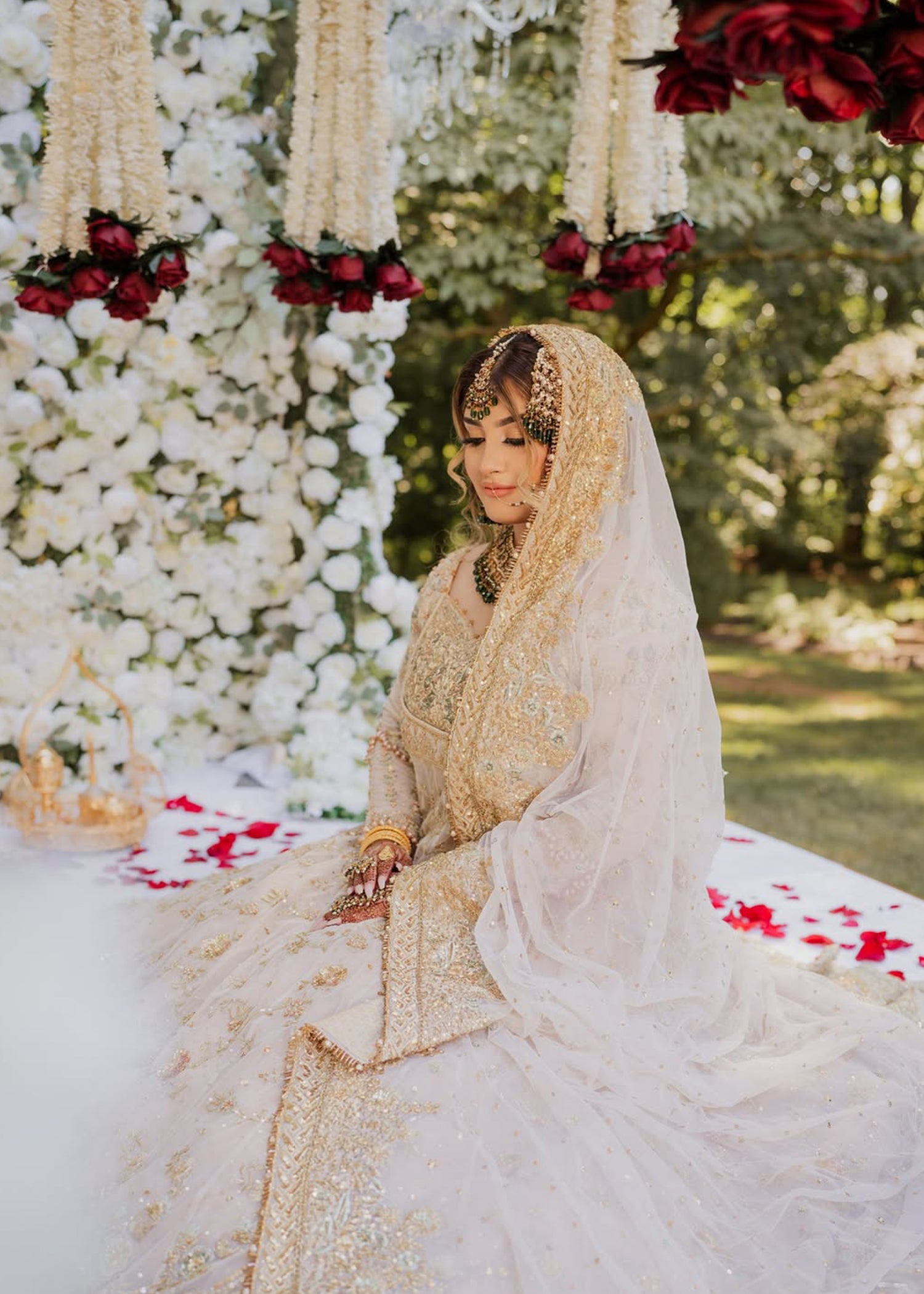 Ivory Gold Zardozi Silk-Blend Bridal Lehenga (3-Piece) - Image 4