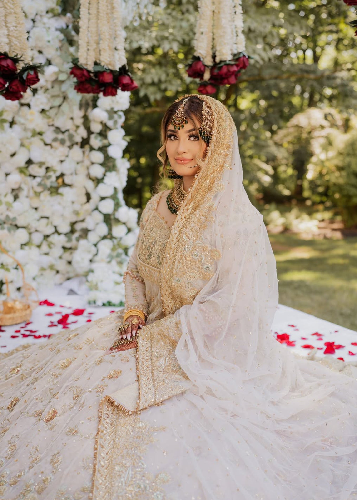 Ivory Gold Zardozi Silk-Blend Bridal Lehenga (3-Piece) - Image 5