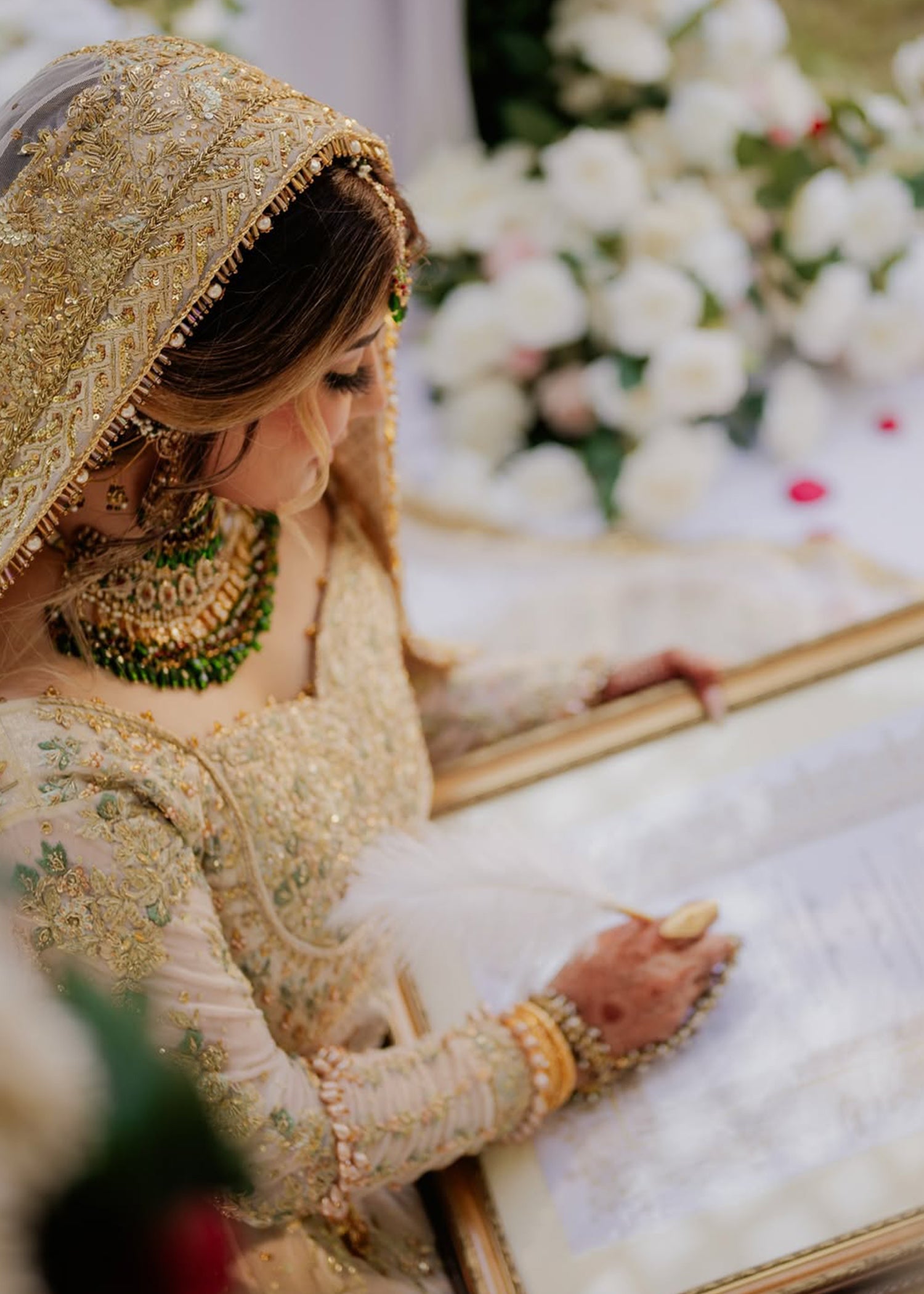 Ivory Gold Zardozi Silk-Blend Bridal Lehenga (3-Piece) - Image 8