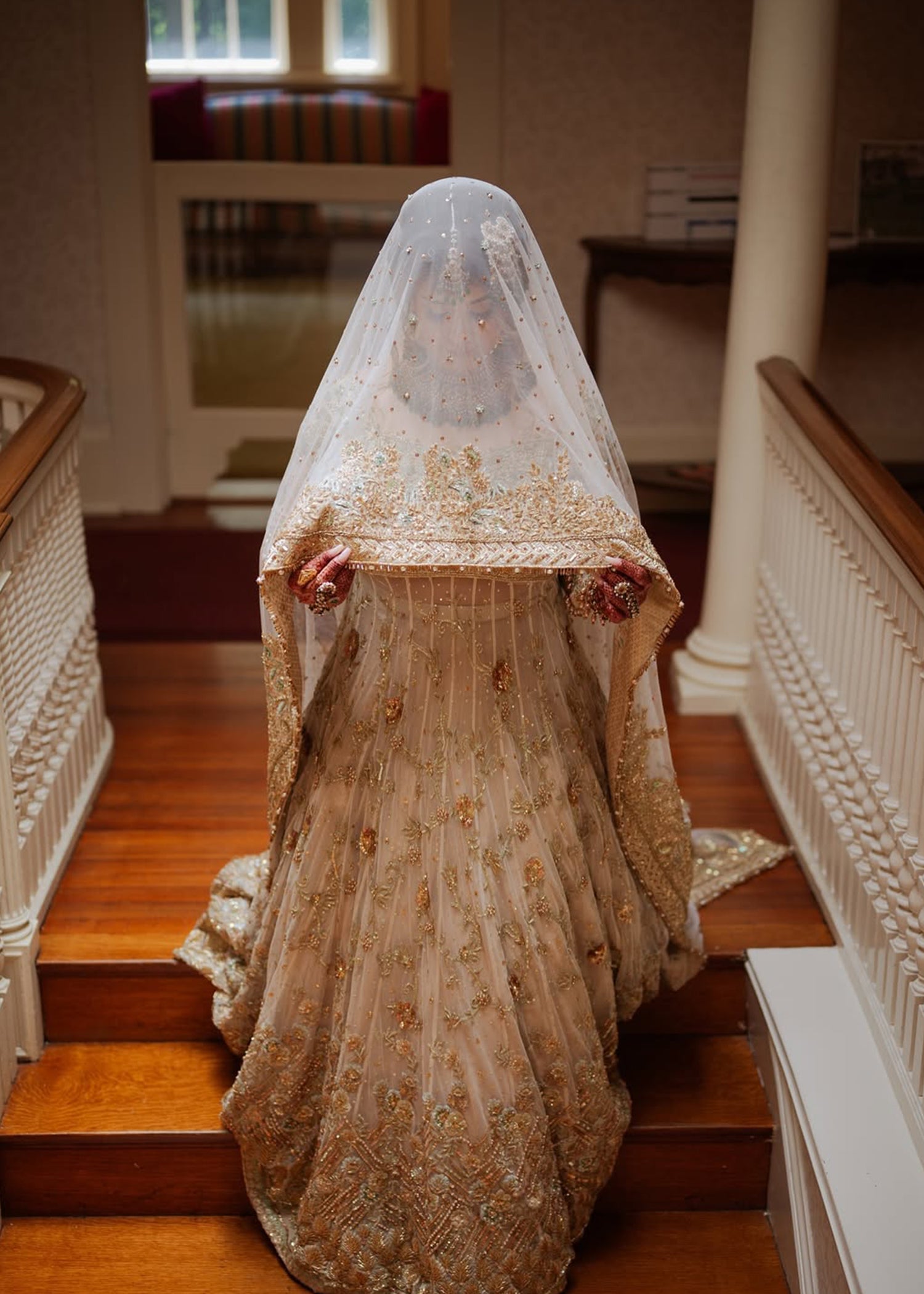 Ivory Gold Zardozi Silk-Blend Bridal Lehenga (3-Piece) - Image 9