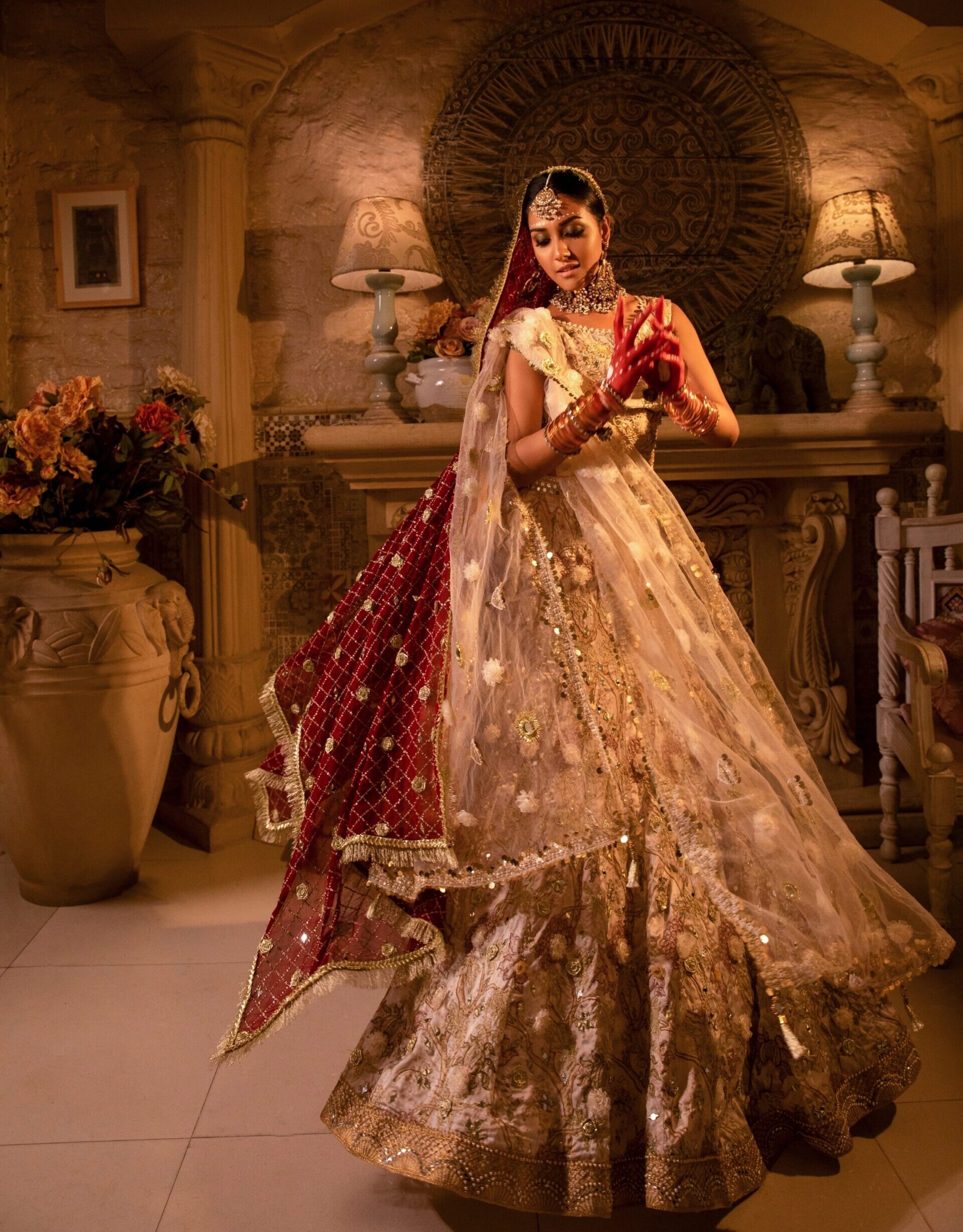 Off-White Embellished Silk Blend Bridal Lehenga (3-Piece) - Image 1