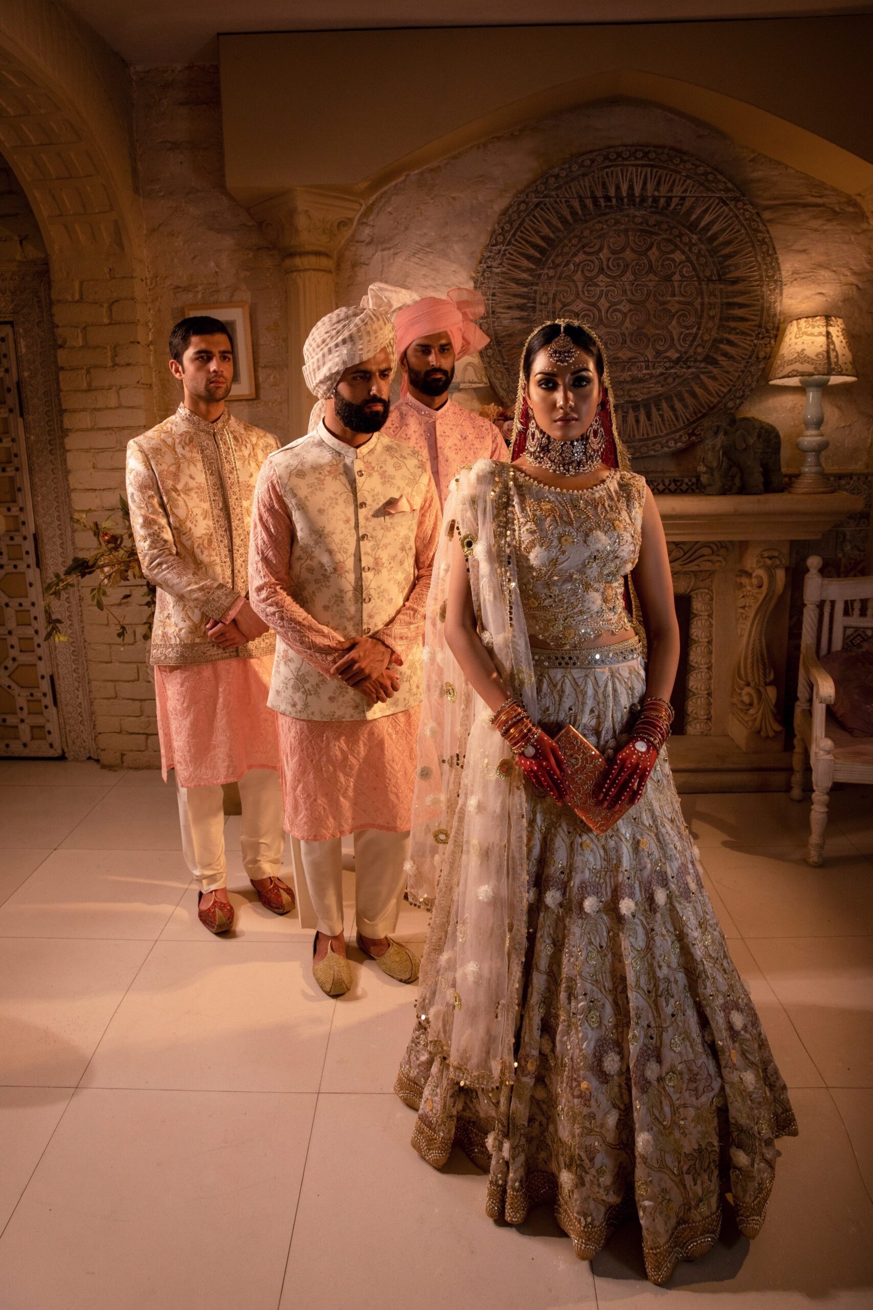 Off-White Embellished Silk Blend Bridal Lehenga (3-Piece) - Image 4