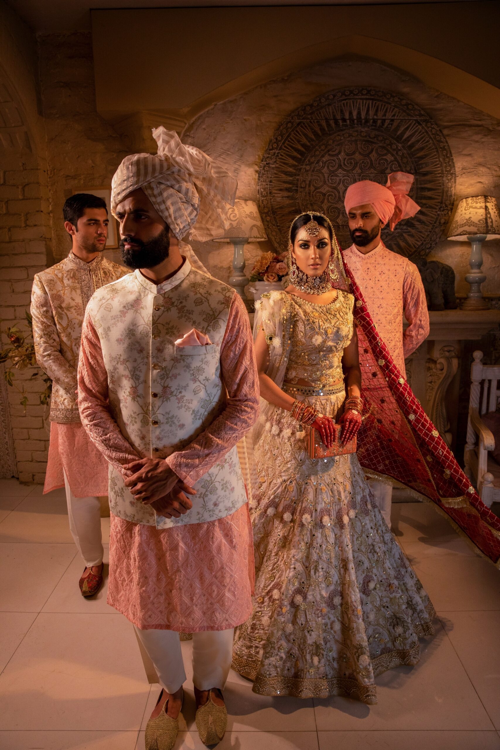 Off-White Embellished Silk Blend Bridal Lehenga (3-Piece) - Image 6