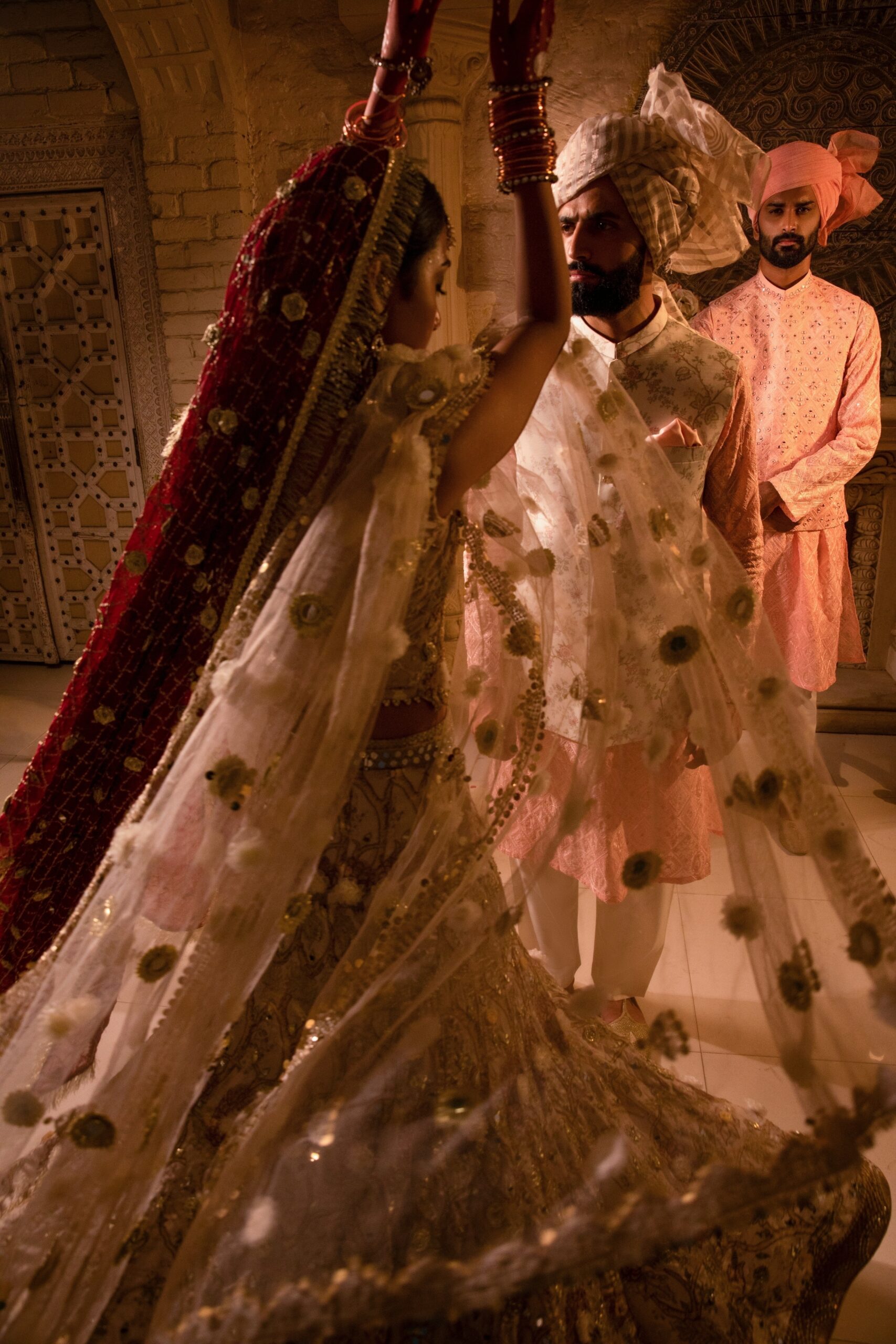 Off-White Embellished Silk Blend Bridal Lehenga (3-Piece) - Image 7