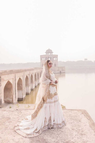 Ivory Gold Embroidered Silk Bridal Lehenga (3-Piece) - Image 2