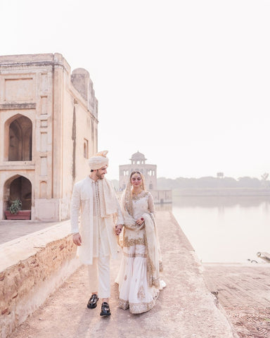 Ivory Gold Embroidered Silk Bridal Lehenga (3-Piece) - Image 4