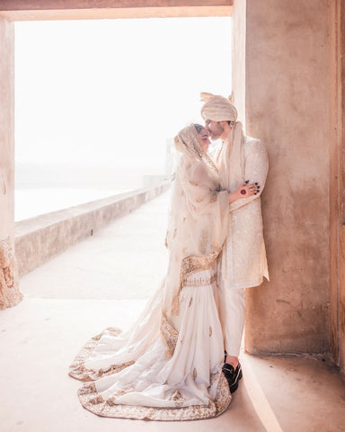 Ivory Gold Embroidered Silk Bridal Lehenga (3-Piece) - Image 5