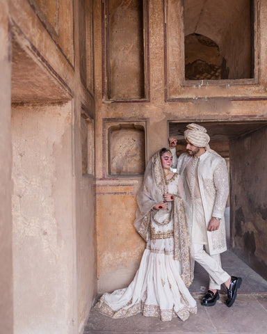 Ivory Gold Embroidered Silk Bridal Lehenga (3-Piece) - Image 6