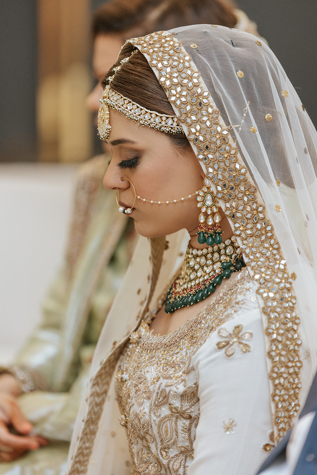 Ivory Gota Sequin Silk & Net Bridal Lehenga (3-Piece) - Image 3