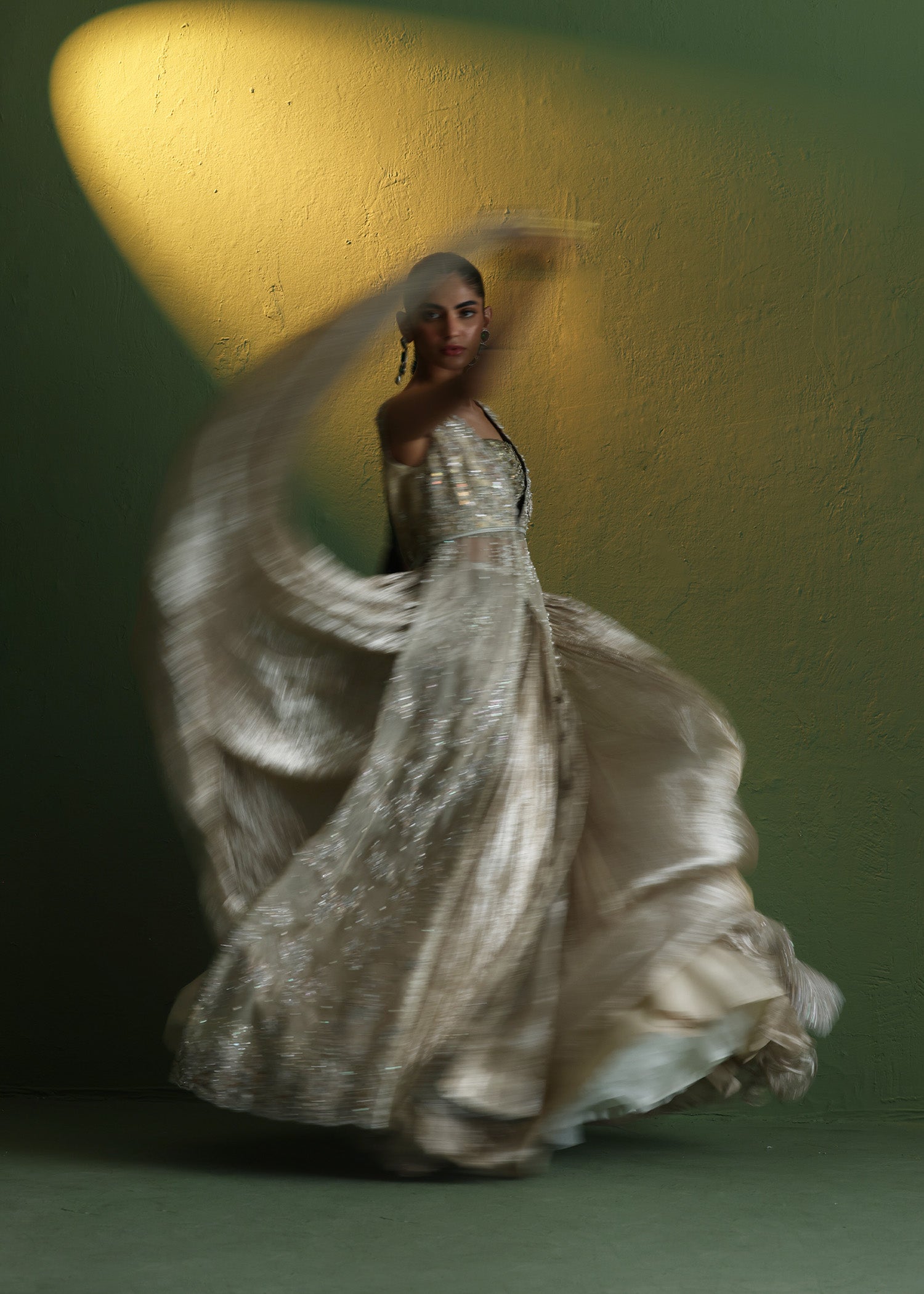 Off-White Embellished Silk & Atlas Lehenga Gown (3-Piece) - Image 8