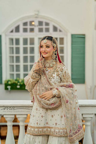 Ivory Pink Embellished Silk Bridal Lehenga (3-Piece) - Image 3